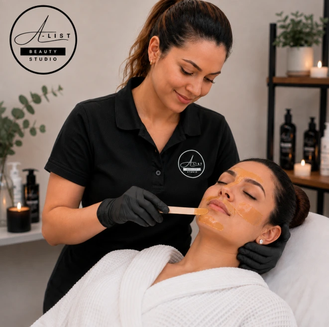 Professional waxing hair removal process at A-List Nails & Beauty Studio in Orlando